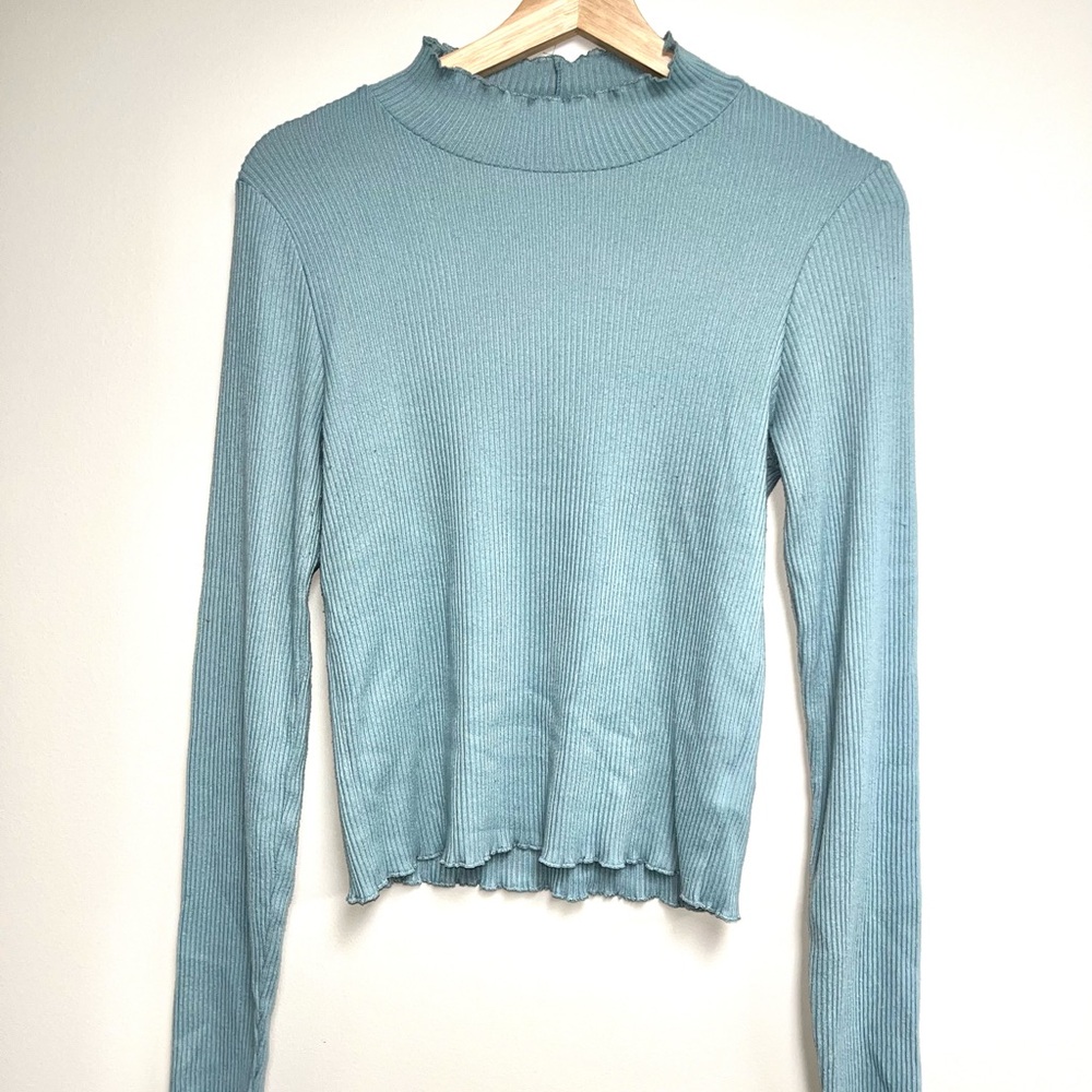 American Eagle Outfitters Blue Ribbed Long Sleeve Blouse